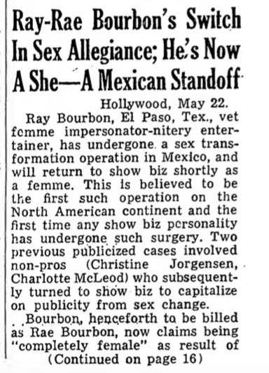 Variety article about Ray's sex change