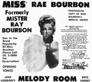 Ad for Rae Bourbon at the Melody Room with reproduction of statement from doctor