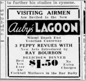 Ad for Ray Bourbon at Auby's Lagoon from Miami Herald