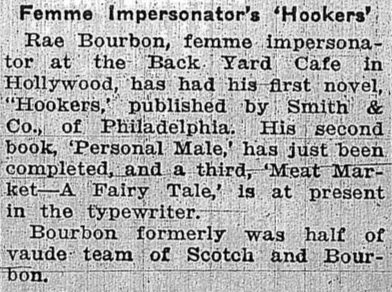 Brief article from Variety on Ray's book "Hookers"