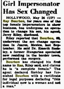 Girl Impersonator Has Sex Changed article from "Stars and Stripes"