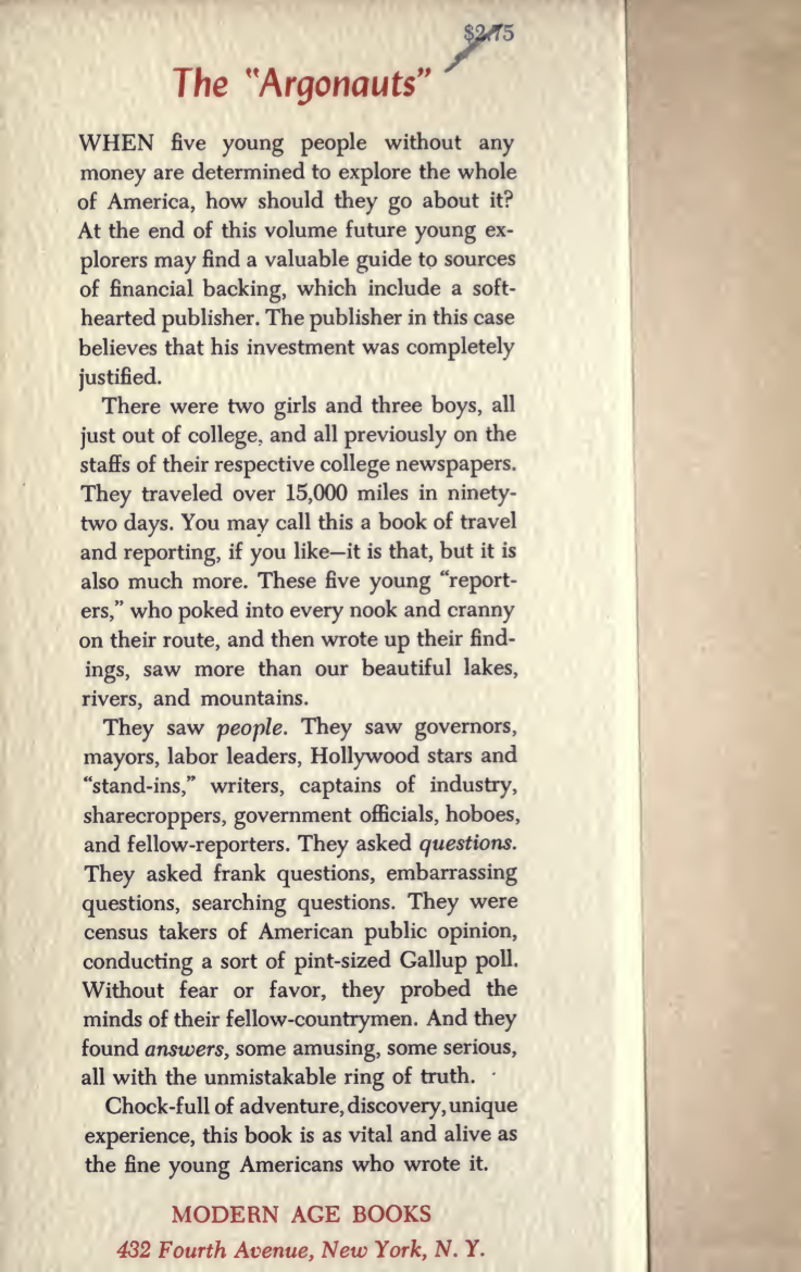 Front flap of "The Argonauts"