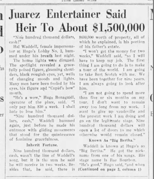 Image of El Paso Times article on Ray's inheritance